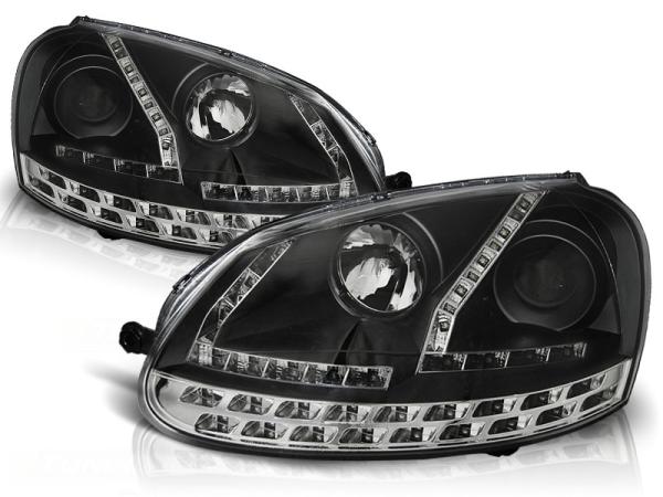 LED Tagfahrlicht Design Scheinwerfer für VW Golf 5 schwarz mit LED Blinker